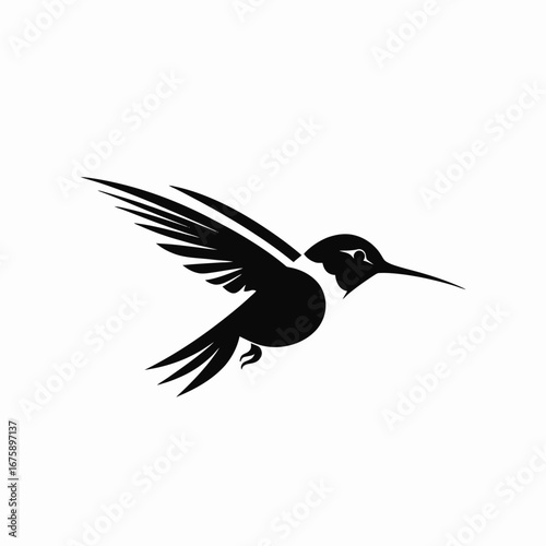 Elegant small hummingbird soars with grace, a captivating black silhouette