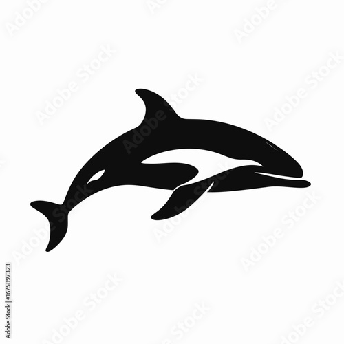 Majestic killer whale gracefully breaching the water in a simple silhouette