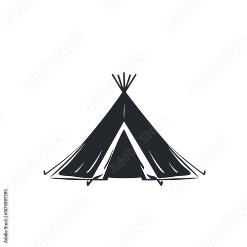 Stylized camping tent adventure shelter for outdoors recreation vector graphics silhouette