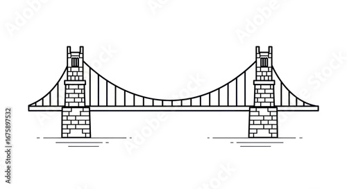 Minimalist Line Art Suspension Bridge Illustration.