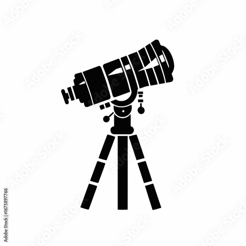 Majestic celestial telescope on tripod, black and white astronomy silhouette