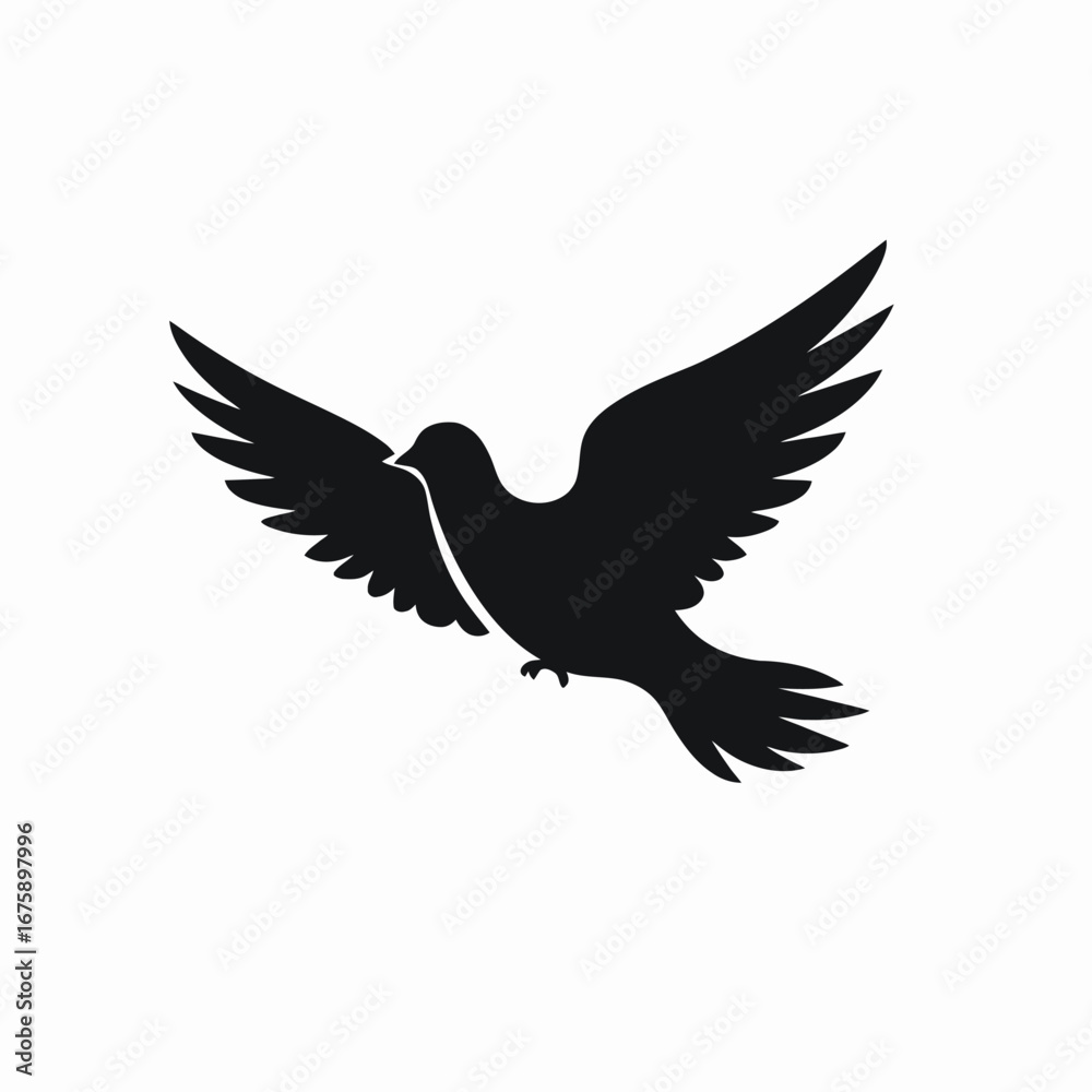Obraz premium Dove soaring against a white backdrop in a perfect graceful silhouette