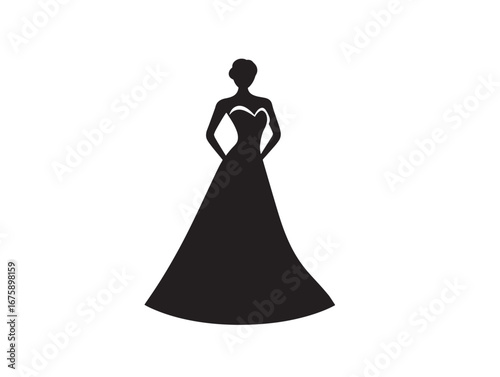 Stylish bride silhouette illustration icon with classic ceremonial wedding concept art