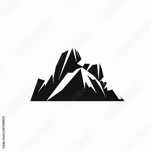 Majestic jagged mountain peak in a stark black monochrome design silhouette