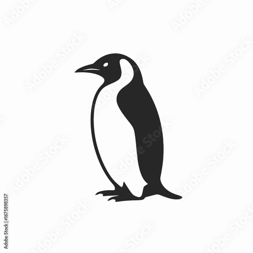 Elegant emperor penguin standing confidently in simple black and white silhouette