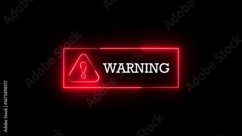 warning attention with fraud alert text icon animation glowing neon red color danger risk alert road warning sign stop error signal emergency issue sign symbol on black background	