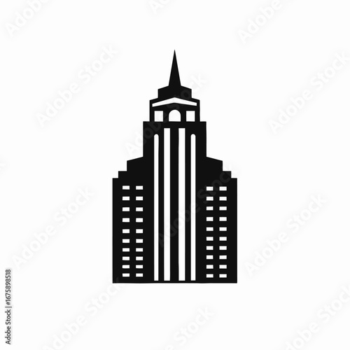 Striking minimalist skyscraper stands proudly in a monochrome cityscape silhouette