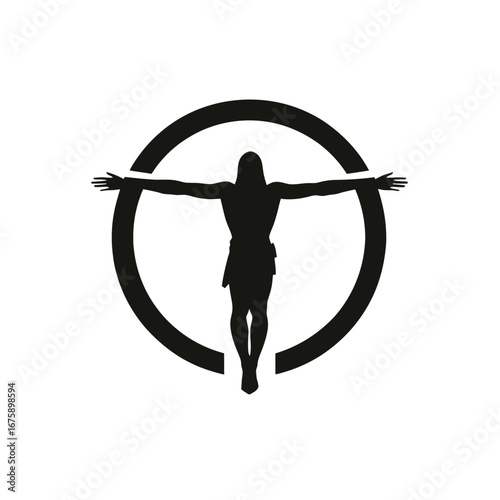 Symbolic representation of divinity Christ Jesus on white background silhouette