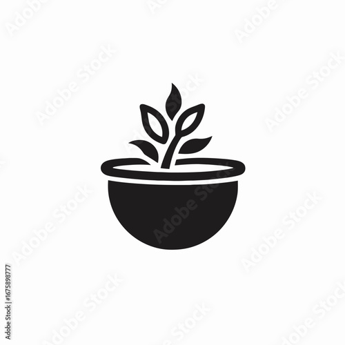 Simple houseplant in pot vector icon black silhouette