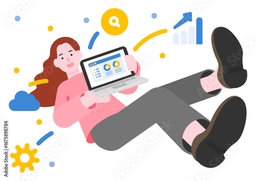 ノートパソコンを持つ女性のXDイラスト