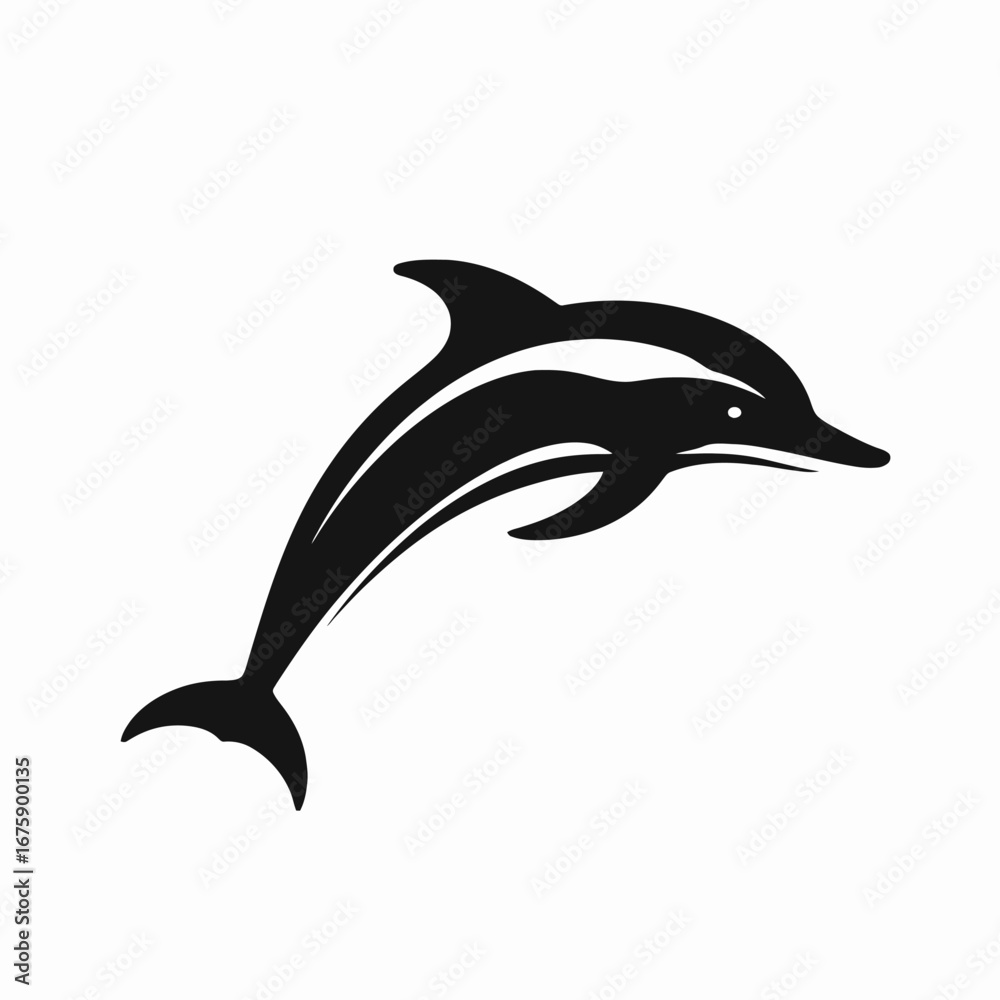 Fototapeta premium Graceful aquatic mammal leaping through the deep ocean water, illustrated silhouette
