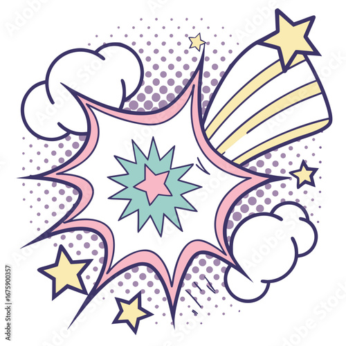 Comic boom explosion shapes in kawaii Pop Art style