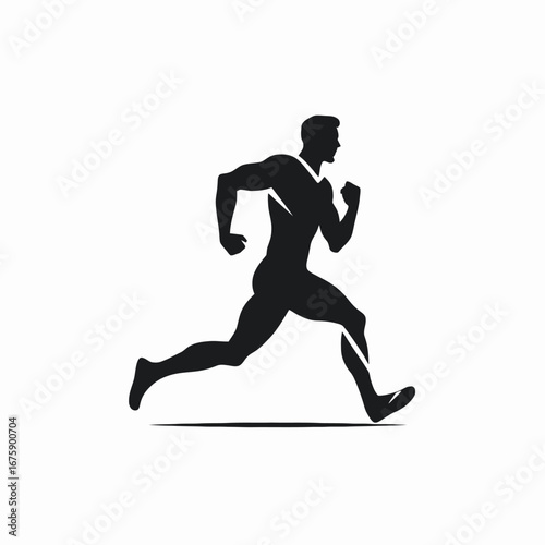 Athletic runner sprinting powerfully forward in a stark black silhouette