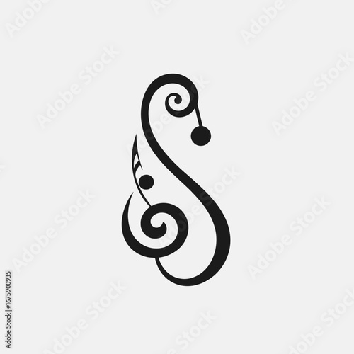 Elegant musical swirl with minimalist curves, a graceful abstract treble clef silhouette