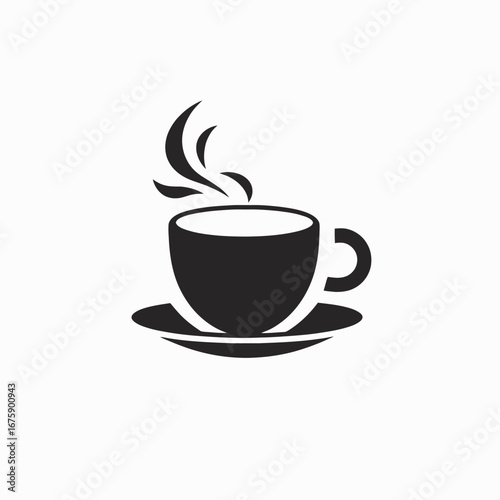 Steaming hot coffee on saucer isolated in sleek black silhouette
