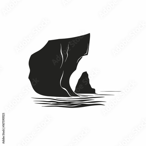 Dramatic seaside cliffs and gentle waters, a monochrome seaside landscape silhouette