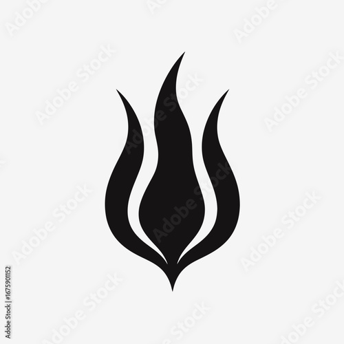 Minimalist organic black flame graphic element on white background silhouette