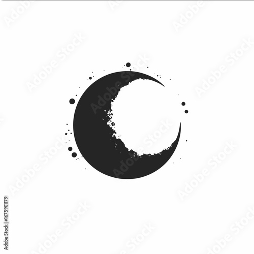 Ethereal crescent moon with abstract texture and speckled background silhouette