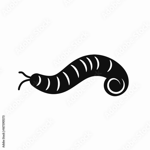 Distinctive black cutworm with curved tail in simple vector silhouette