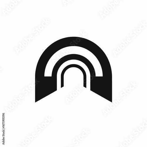 Geometric archways showcase a minimalist tunnel vision portal silhouette