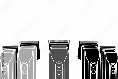 Electric hair clippers and beard trimmers. Modern graphic illustration of essential grooming tools for precise styling and personal care.