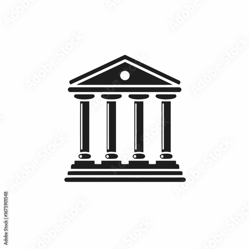 Imposing classical architecture stands strikingly in simple black and white vector silhouette