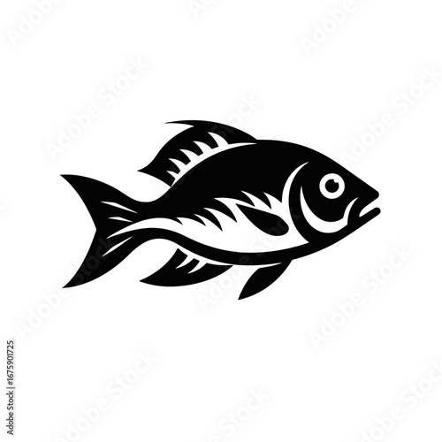 Elegant aquatic pet with decorative fin presented in monochrome silhouette