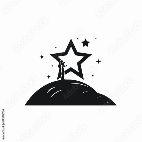 Reaching for astronomical success and dreams: A minimalist vector silhouette.