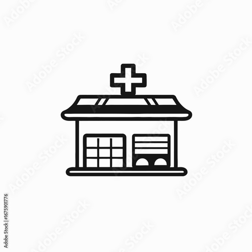 Medical institution displaying a clear black building vector design silhouette