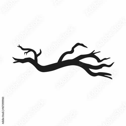 Spooky dead dry branch illustration, in stark monochrome vector, a silhouette
