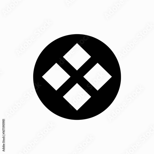 Graphic emblem design featuring four stylized diamonds in circle silhouette.