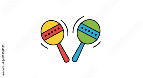 Vibrant cartoon maracas shaking, musical percussion instruments.