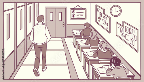 inside view of a Exam hall where teachers examine the whole students  