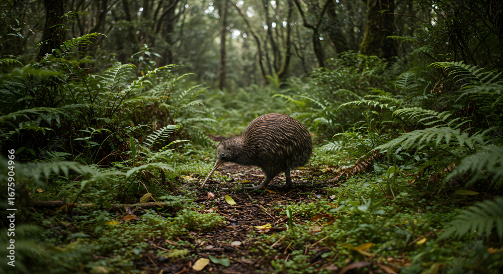 Naklejka premium Wildlife Shot of Kiwi in Natural New Zealand Setting