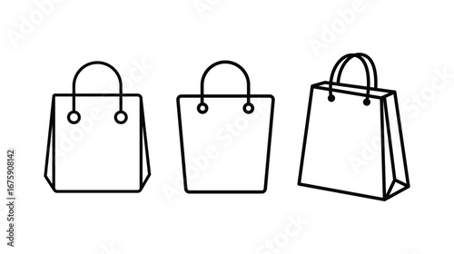 Shopping Bag Icons Versatile Designs for Retail & E-commerce vectorThe bags are depicted in a line art style, perfect for use in branding, websites, or applications related to online and offline shopp