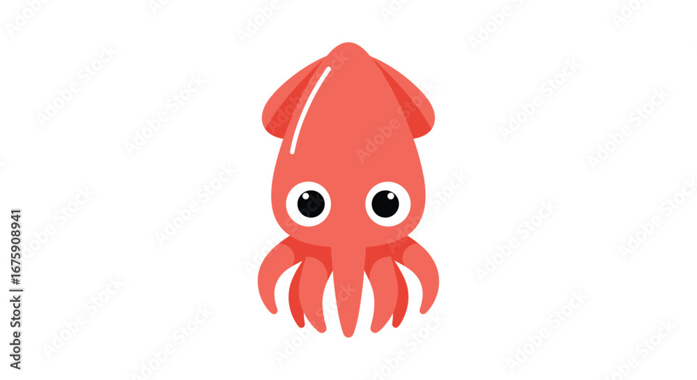 Fototapeta premium Cute orange squid floating underwater marine life creature cartoon character