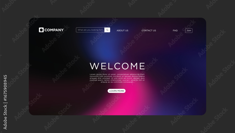 Fototapeta premium Modern welcome landing page for website with elegant design and vibrant colors for business use