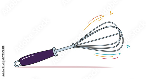 Whisking eggs with a kitchen utensil for preparing delicious food and baking