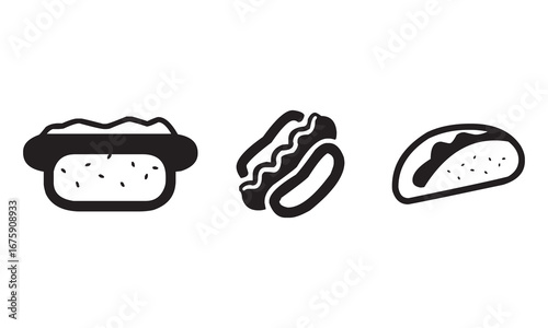Vector illustration of a cartoon healthy food set with a sandwich, meat, vegetables, and fruit icons
