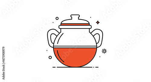 Geometric ceramic pot with liquid for beverage or storage container design element