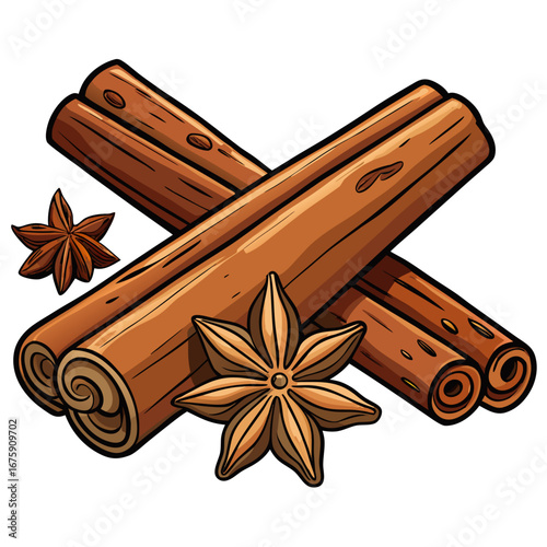 Brown anise and cinnamon sticks, a festive aromatic Christmas spice and flavoring ingredient