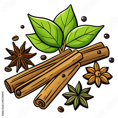 Brown, aromatic star anise and cinnamon sticks are a sweet, flavorful ingredient for festive desserts