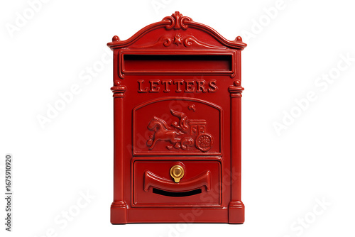 Red Vintage Mailbox for Letters Isolated on Transparent Background, Classic Post Box