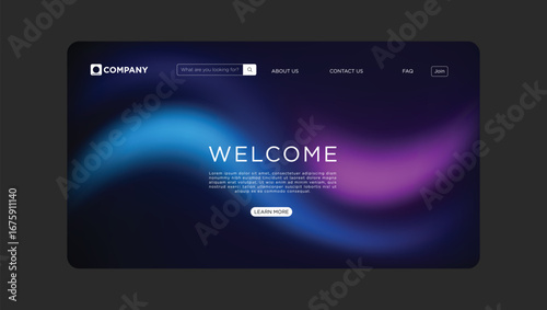 Modern landing page design with vibrant gradient background welcomes visitors to explore further online