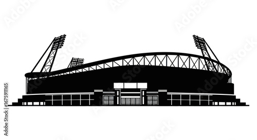 Silhouette of a Modern Stadium with Floodlights.