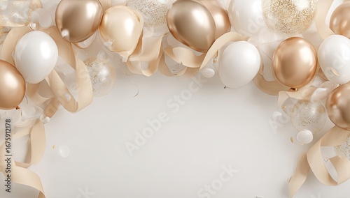 Wallpaper Mural Beige and white balloons, ribbons, and confetti on a light background Torontodigital.ca