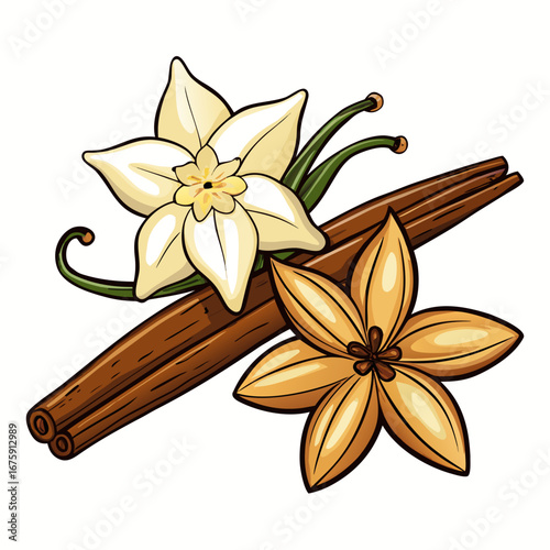 Yellow flower decoration of cinnamon sticks and star anise
