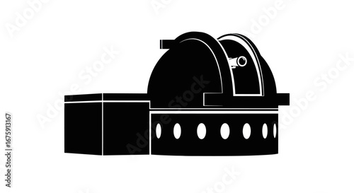 Black silhouette of an astronomical observatory with a dome.