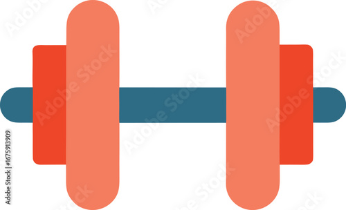 Vector art of a simple flat design illustration of a dumbbell with orange weights and a blue handle, isolated on a