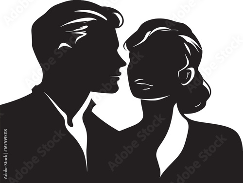 Loving couple relationship silhouette vector illustration icon